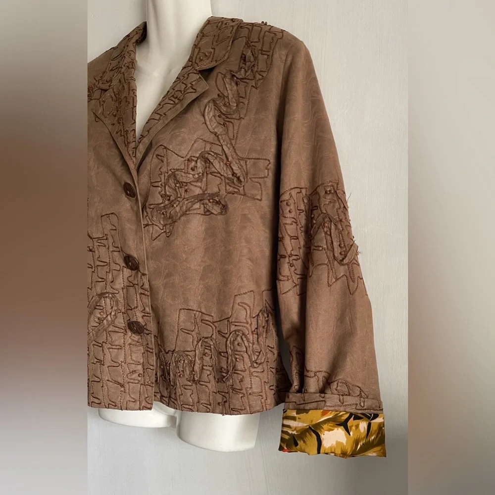 Anage Tan Embroidered Women's Blazer